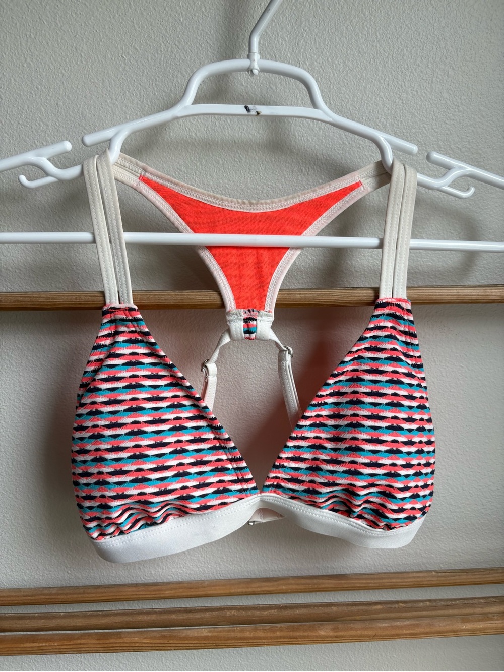 Athleta Multi-Color Patterned Bikini Top with Coral Back Panel